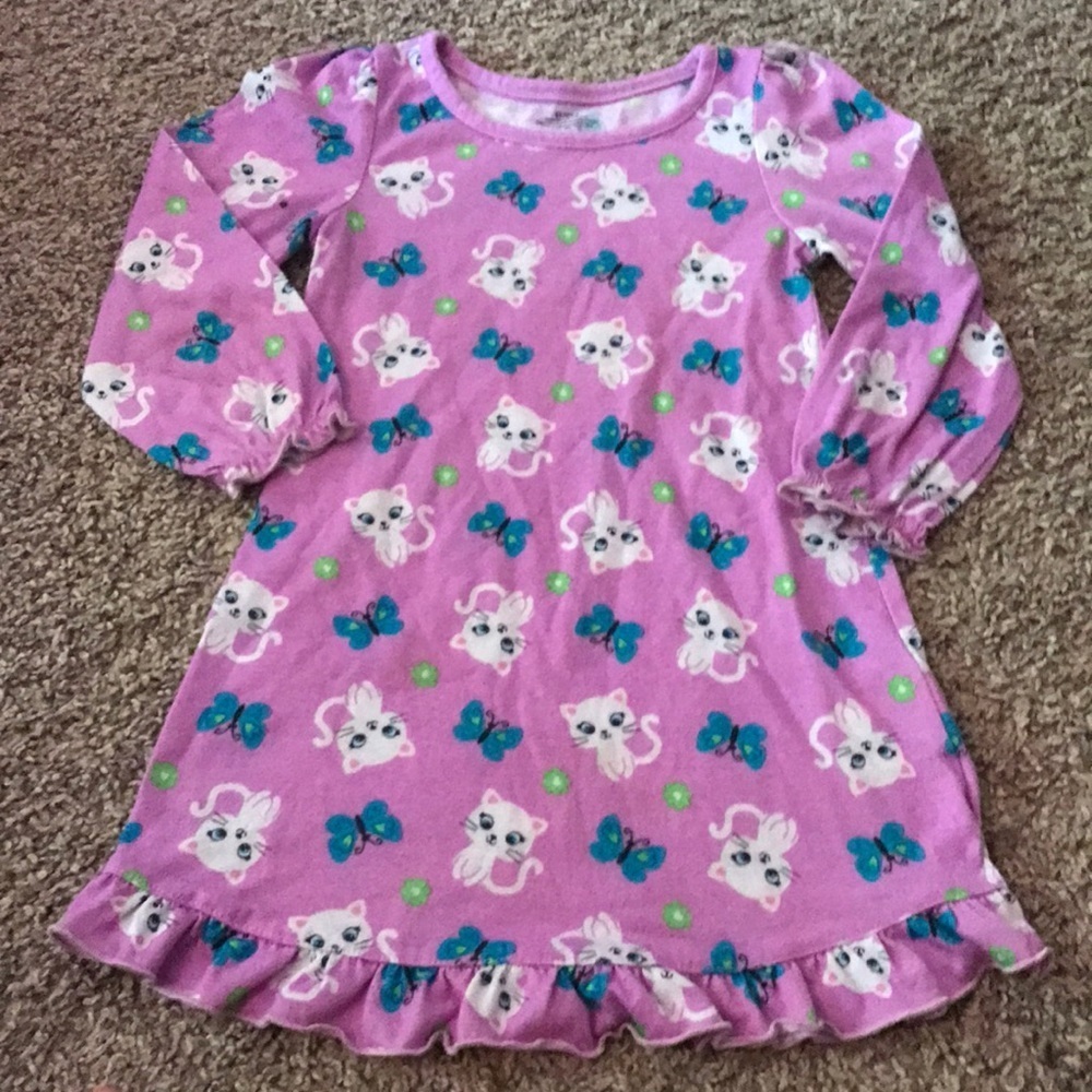 Purple Long Sleeve Kitty & Butterfly Nightgown